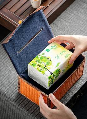 中式国巾复古竹编织手提艺纸盒客厅高档术感风餐巾AIF纸盒摆件纸