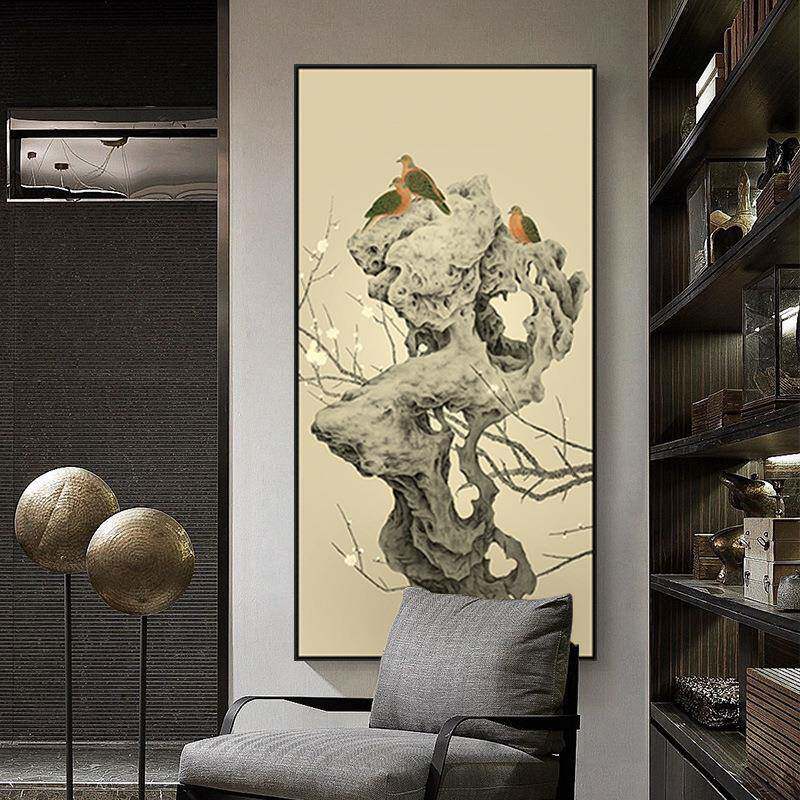 石墨花新QX202101中式进门入户玄关装饰画竖版石头琶挂画琵乐器装