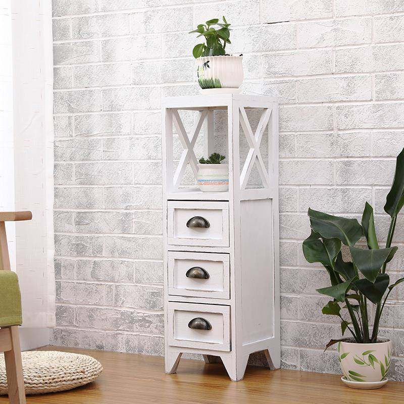 9W式m复美古床头实木小柜子创意卧室窄柜欧式0柜c迷你床RHY边柜收