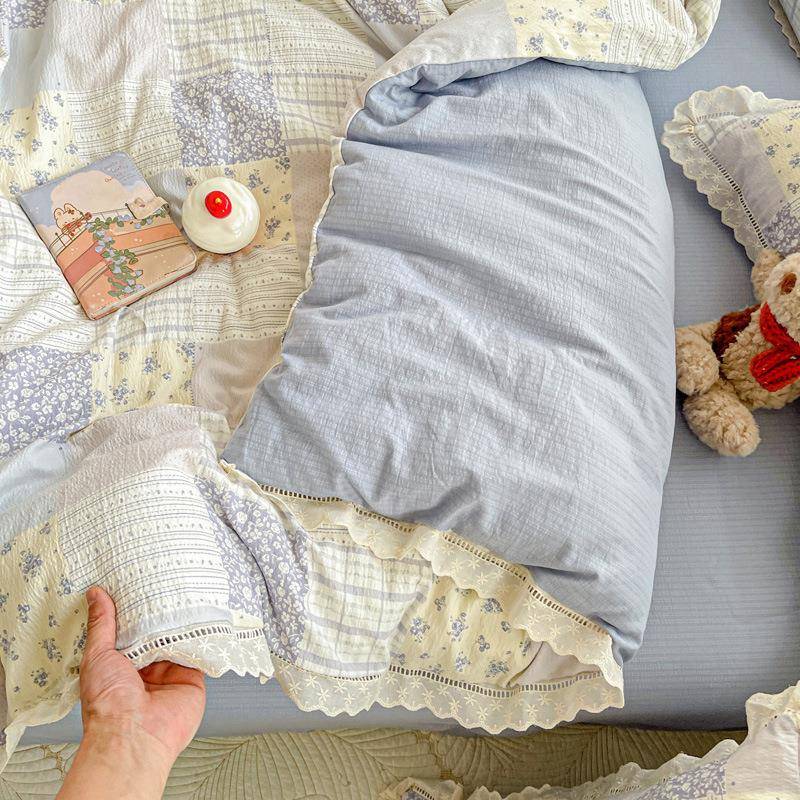 新款A洗类学生宿双舍可洗机全棉花边木棉邹邹层纱水CW-7棉四件套