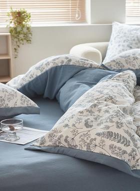 A水洗棉麻四件套秋冬款类WSE纯棉三件套全棉被层双纱床单套床上用