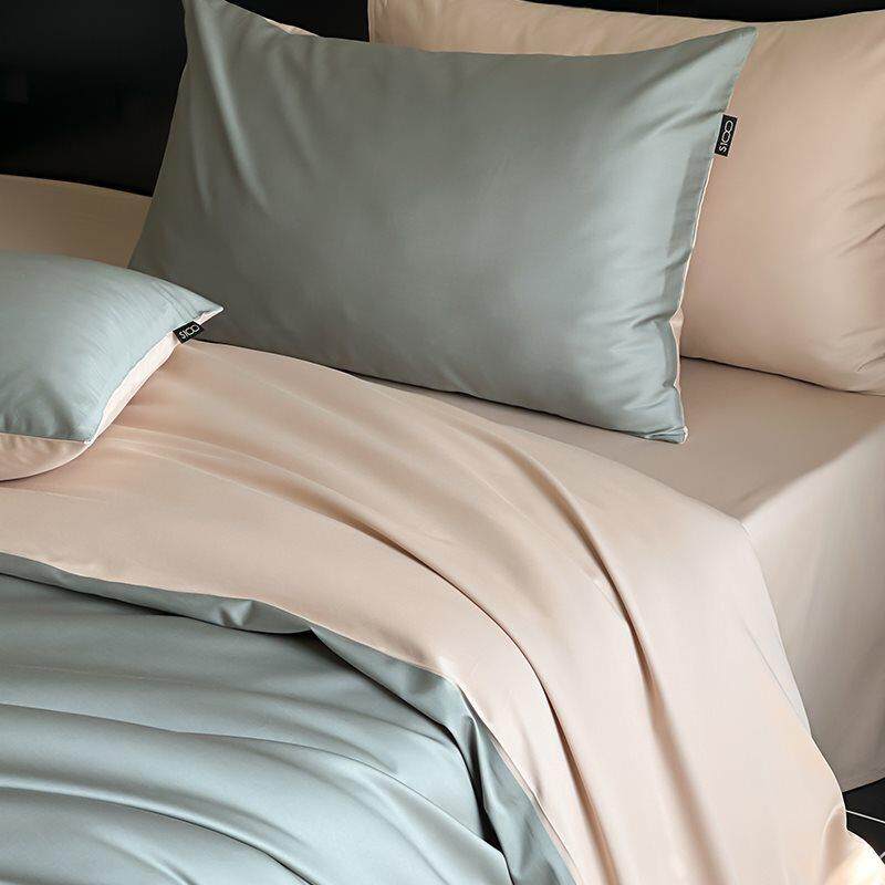 K15轻奢纯色1约00S贡缎床上四件单套简撞色床OZQ被8套床笠床品1.m