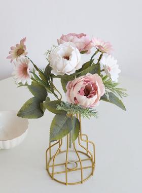 仿真花花束家居客厅餐桌装花饰牡MUZ摆件软装假道具丹花束