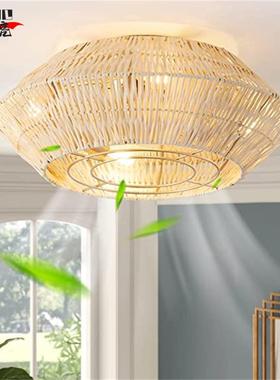 美式风扇灯木珠藤艺竹编吸风顶扇灯客厅餐厅卧室房一书90999体风