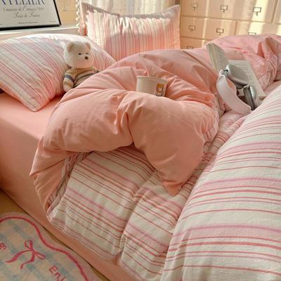 春新款全纯棉水BJU棉色织洗棉被套四件套家件用床单床笠款单人床