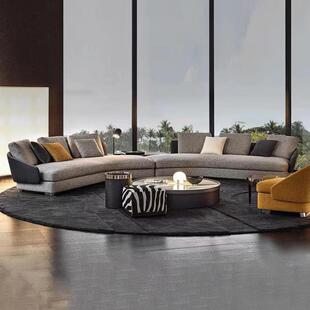 高端别墅圆DOX弧形气转布角艺发极简意大沙利轻奢大半圆形大沙发