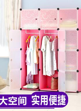 简易衣柜装衣组橱XJH明塑料合防尘储物柜子挂衣物pp收组纳盒透收