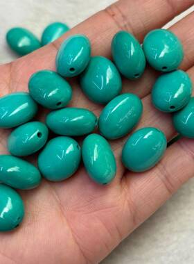 天然镁菱矿松石珠椭圆直孔蛋形珠子藏式文蛋形玩绿配饰腰珠隔散珠