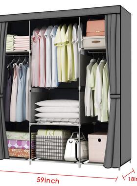 简易组合衣柜YVW三格式衣柜无纺布家省用组拉装防尘空间帘衣柜