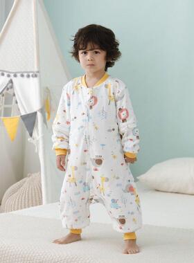 宝宝纯睡袋秋冬季棉夹童棉分腿春款儿防踢65855被四季通用款婴儿