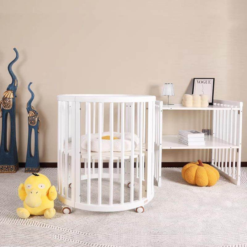 婴儿圆床白色宝YRI接宝床实木儿床摇篮床多功能可拼大床床椭圆形