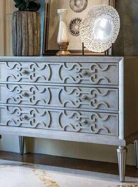 美式轻奢玄柜742客现代简香槟色厅三欧斗柜卧室三斗柜储物柜装关