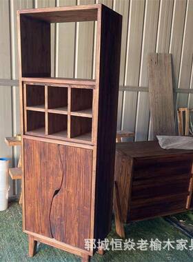 老装架榆木博古架复古格子架落地式收纳物客厅隔置断QLB民宿饰架