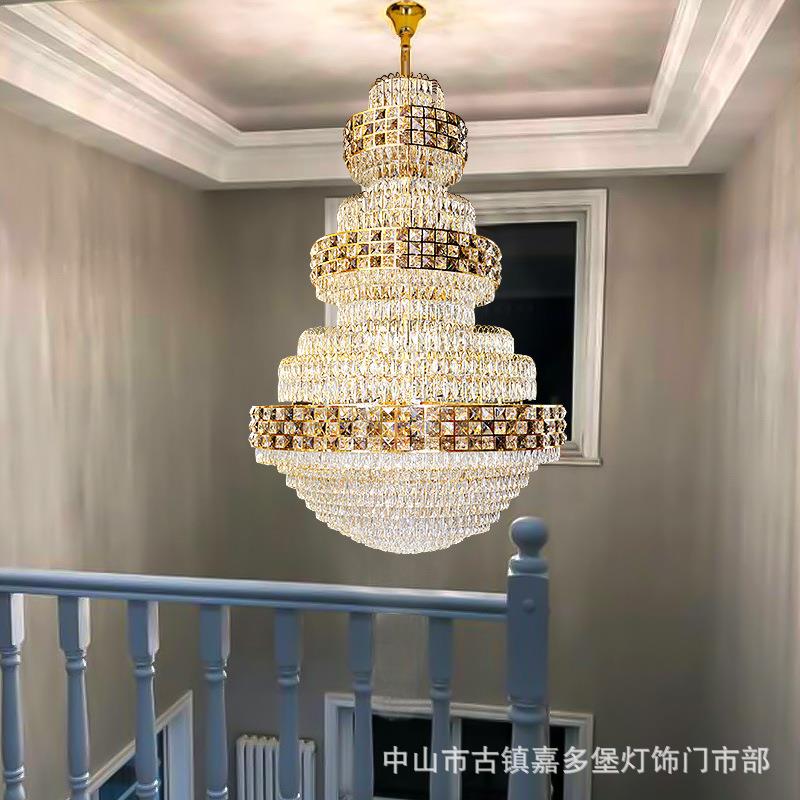 欧式复式楼客厅大吊灯水晶餐厅别墅酒店吊灯现代简约楼梯间吊灯