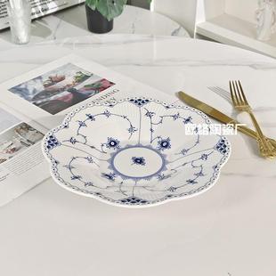 轻奢简欧约时尚 式 蕾丝系列餐西Z1204盘精致骨瓷面碗餐具水果盘用