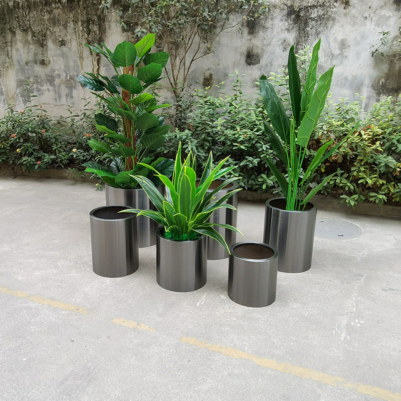 不锈钢圆柱形方形花盆户外大型市政花箱广场树盆酒店广场宾馆花钵