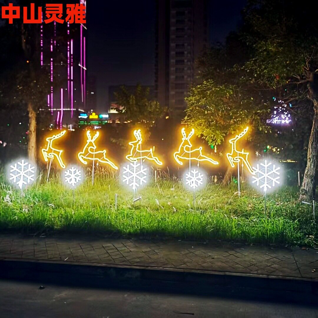 led圣诞鹿发光动物造型灯户外雪花灯景区造型亮化景观亮化灯
