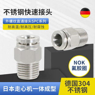 304不锈钢快速插接头螺纹直通PC4 02耐高温高压气动管接头