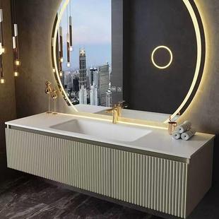 橡木浴室柜热弯岩板盆 含镜灯70至120公分尺寸可订制