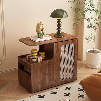 威品斯全实木沙发边几可移动侧面边柜客厅家用中古旋转置物茶水柜