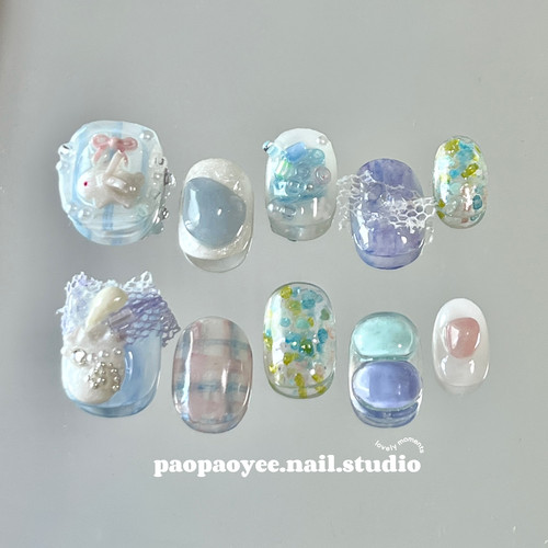 春野兔语ins风原创手工定制穿戴甲温柔仙女可拆卸美甲贴片假指甲