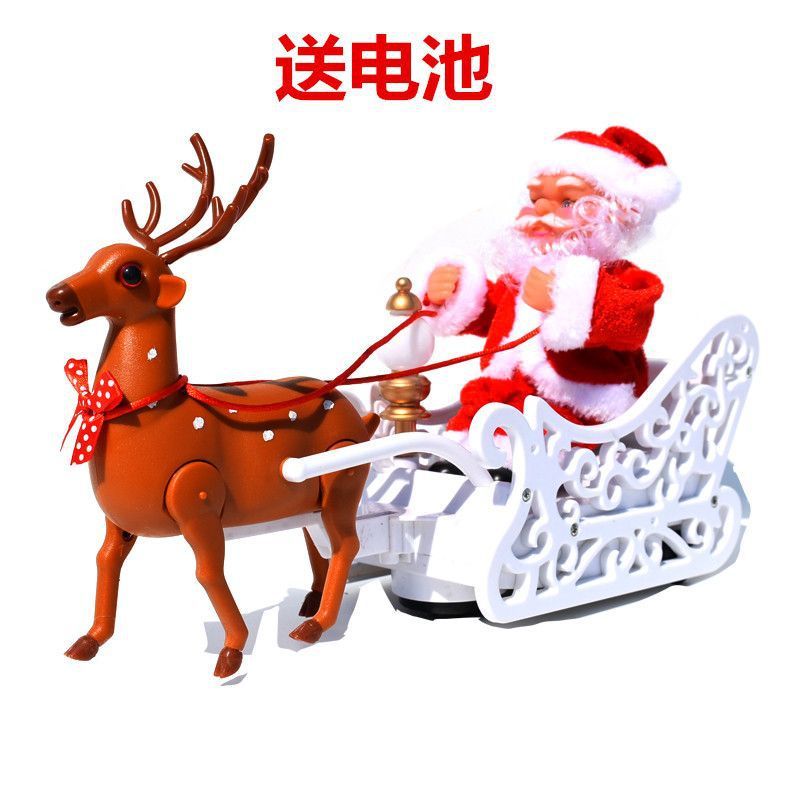 ぃ新款鹿拉车圣诞老人电动音乐小公仔圣诞装饰儿童玩具圣诞礼物礼