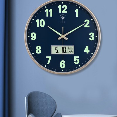?夜光钟表客厅挂钟卧室静音时钟简约创意时尚家用日历石英