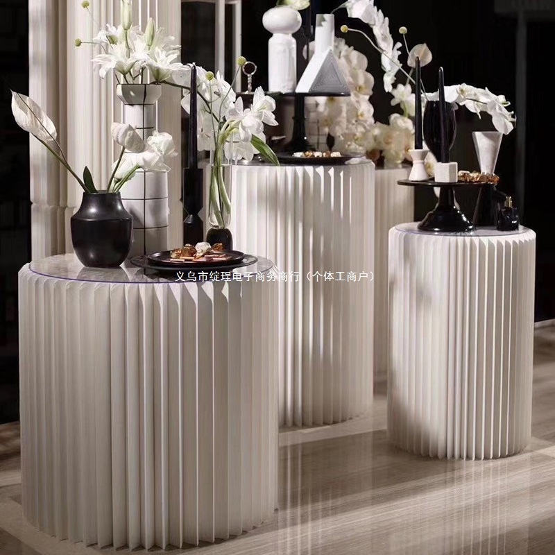 异色圆柱展示台折叠甜品台橱窗道具陈列展示架地台 纸展示柜