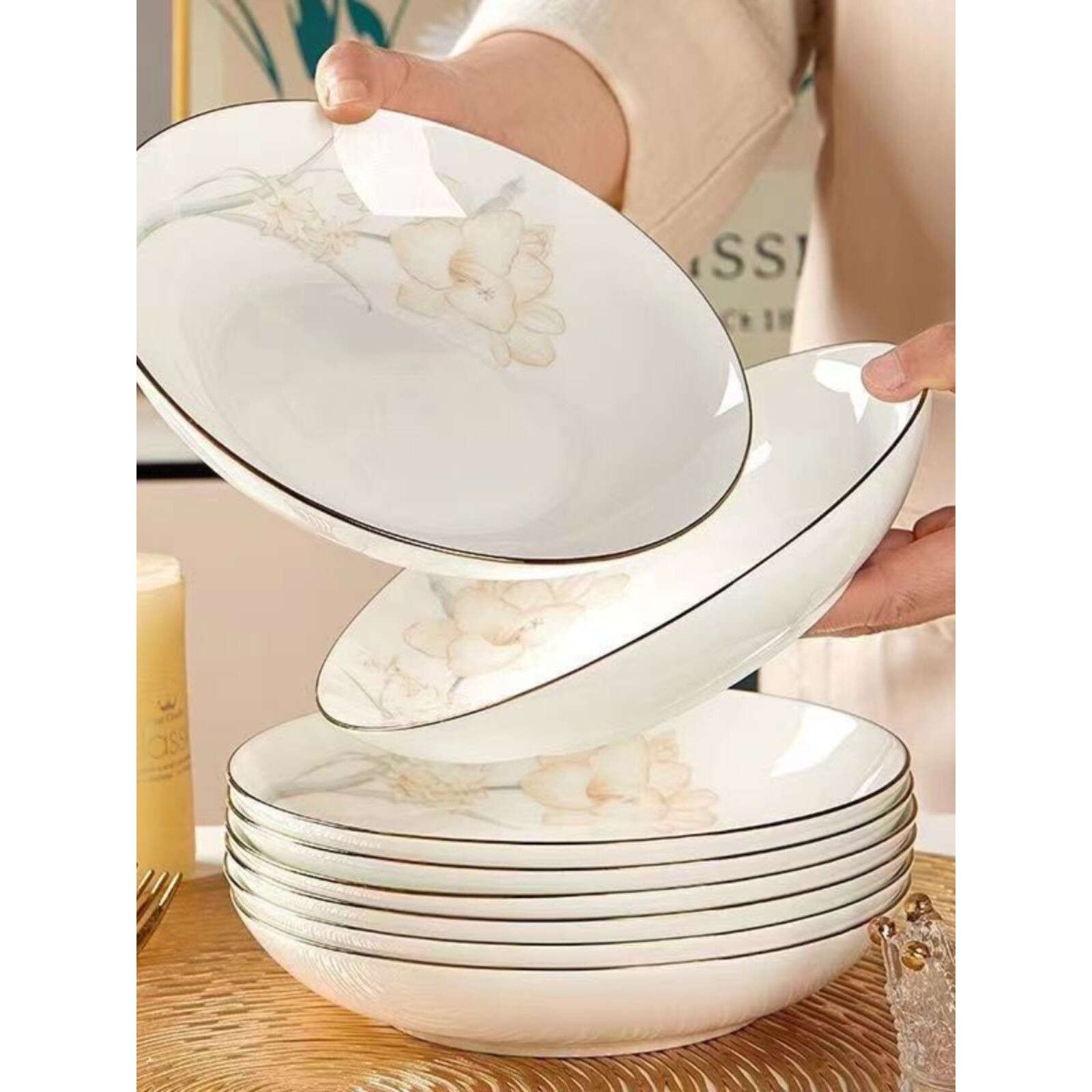 4/10个装家用菜盘陶瓷创意深盘菜盘鱼盘碟子果盘饭盘餐具盘子