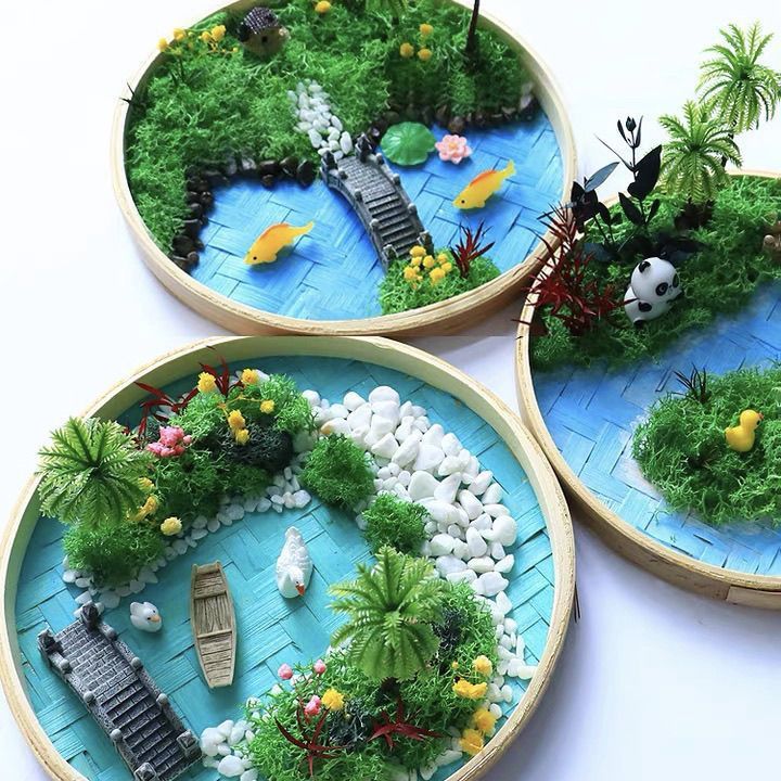 永生苔藓画材料包竹编筐手工DIY竹框创意植物画绿植相框暖场团建
