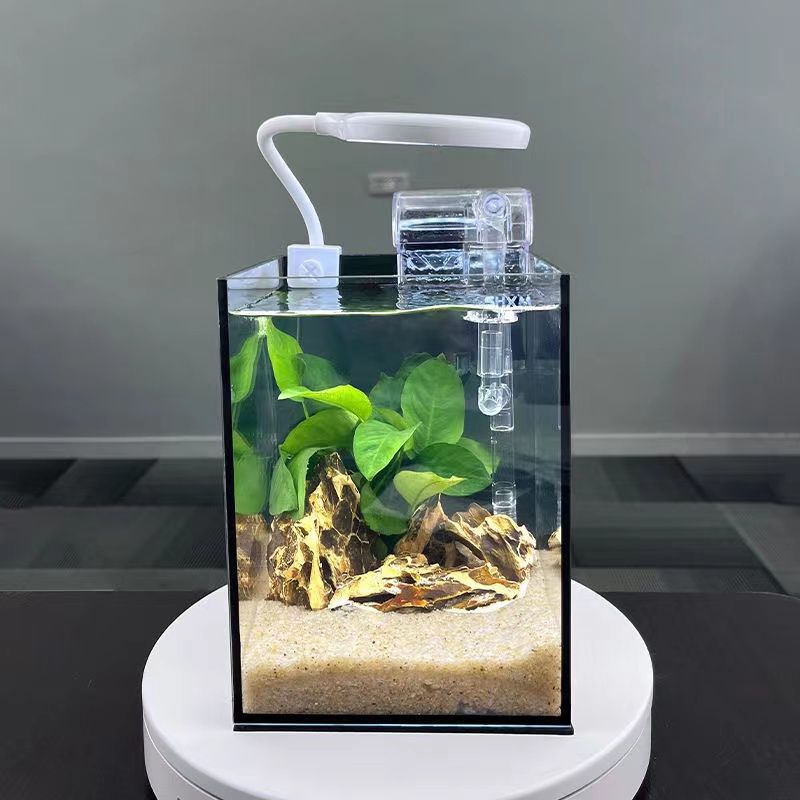 造景桌面玻璃鱼缸办公桌微型生态缸斗鱼缸小型鱼缸免换水超白玻璃