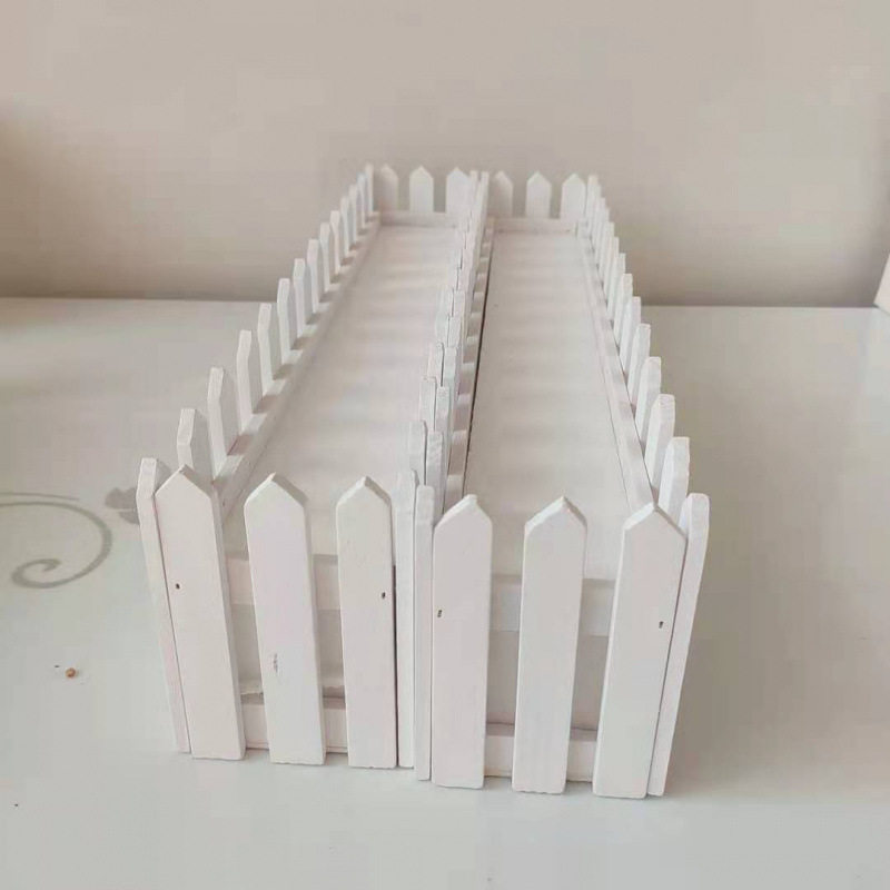 防腐木白色栅栏干花插花容器装饰实木围栏篱笆小花盆客厅阳台花槽