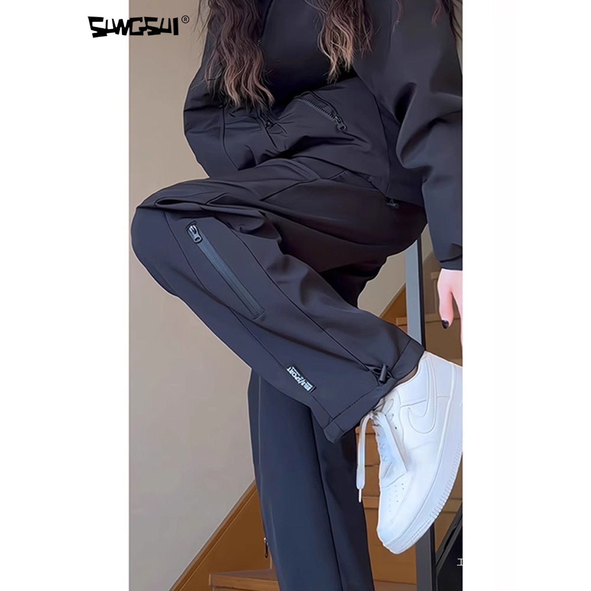 森素登山冲锋裤女秋季百搭直筒阔腿工装裤大码显瘦休闲运动速展驰