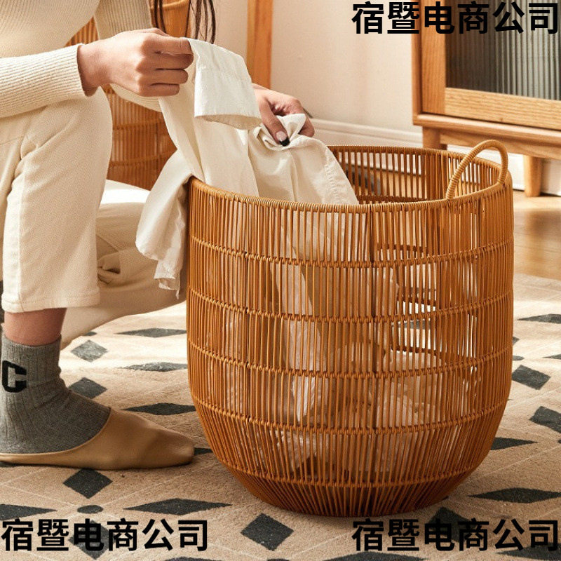 简约仿藤编防水脏衣筐脏衣服收纳筐卧室脏衣筐浴室脏衣篓塑藤洗衣