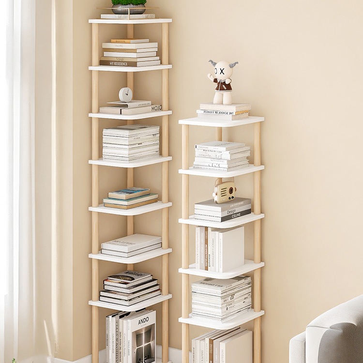 转角书架角落置物架窄款夹缝墙角窄柜落地小型书柜简易拐角展示w&