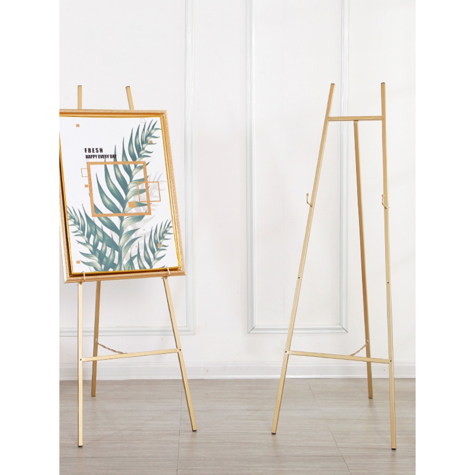 金色婚庆铁艺画架相框托架婚礼迎宾水牌展架照片展示架北欧油画架