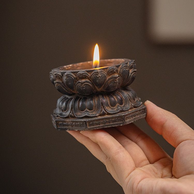 复古烛台小摆件手工艺品中古风莲花高级感小圆蜡烛台托盘底座禅意