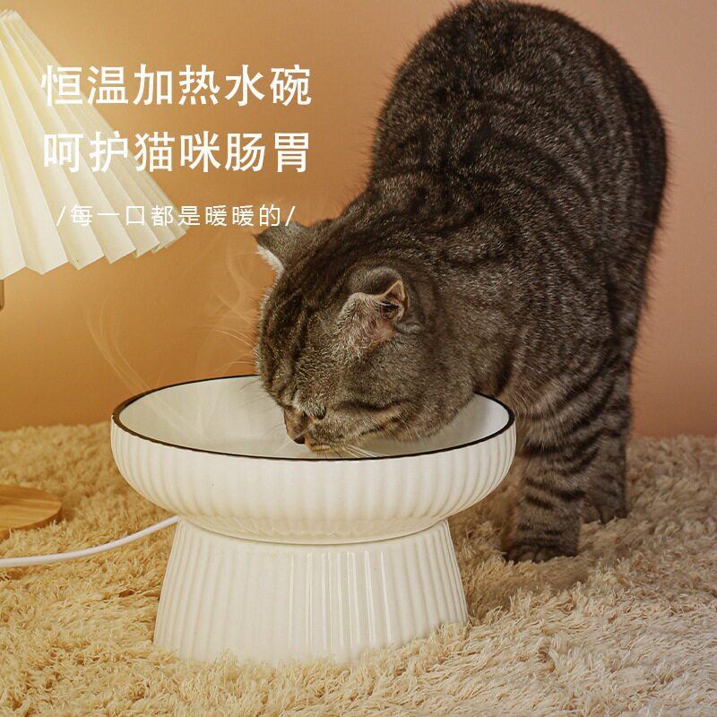 猫咪加热水碗陶瓷粮食碗宠物猫碗饮水机喝水碗狗狗食盆饮水器