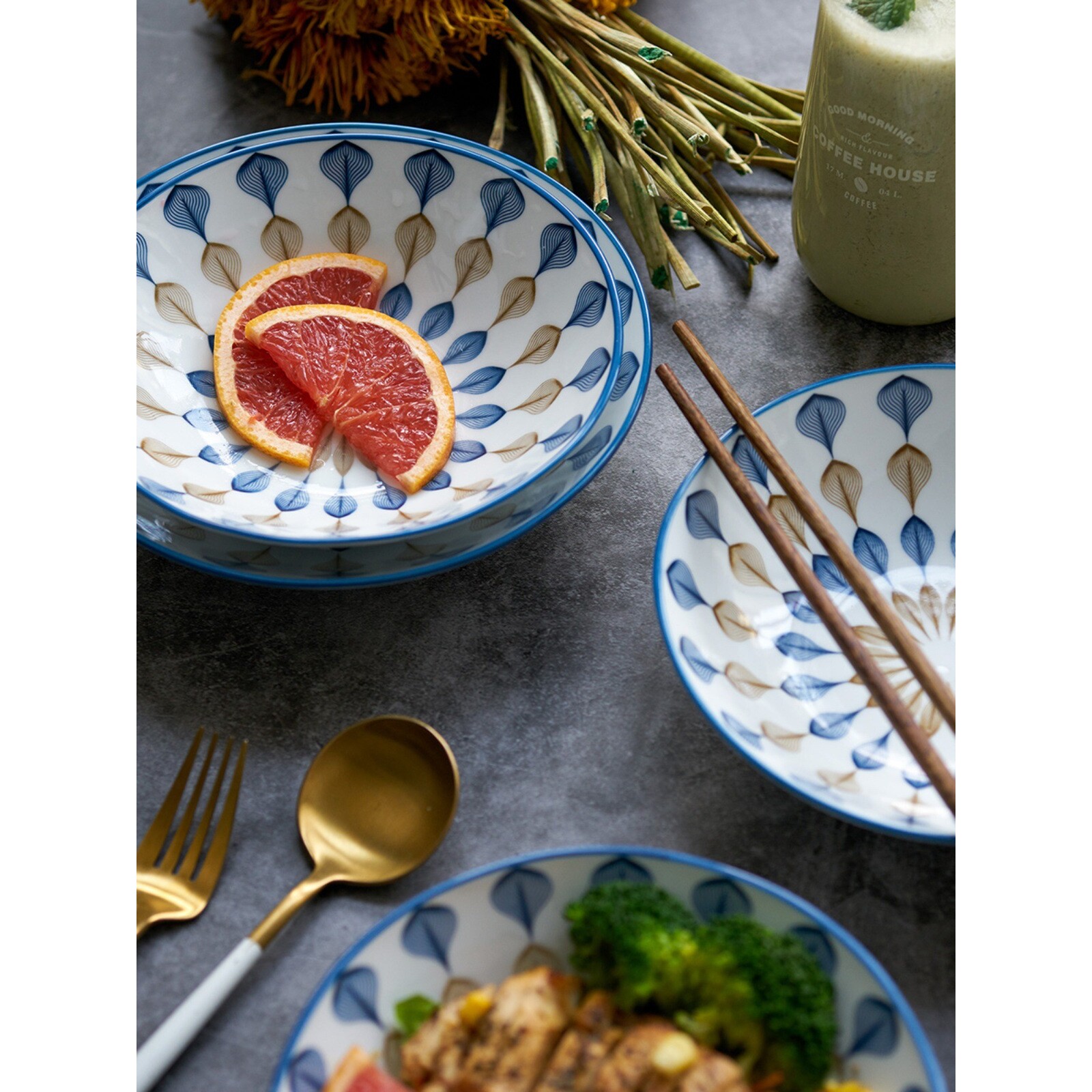 景德镇日式菜盘家用套装釉下彩青花陶瓷圆盘子家用微波炉餐具碟s^