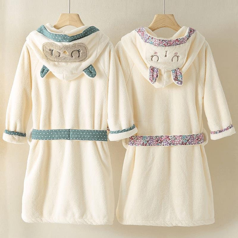 嘟比小马吸水速干儿童浴袍中大童带帽浴衣男童女童加厚珊瑚绒睡袍