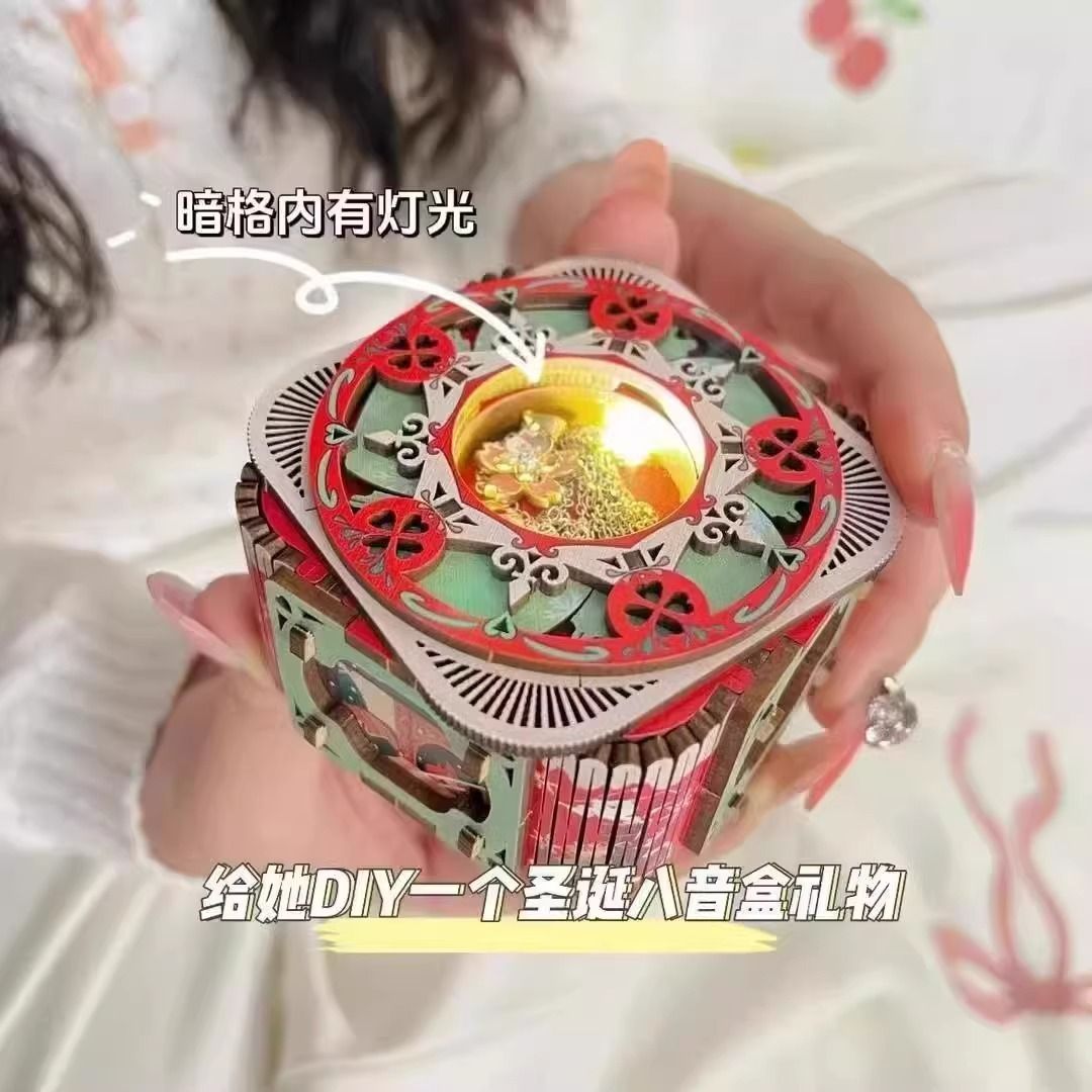 可彩色情侣礼物DIY木质拼装八音盒礼物盒3D立体模型木质机械甜