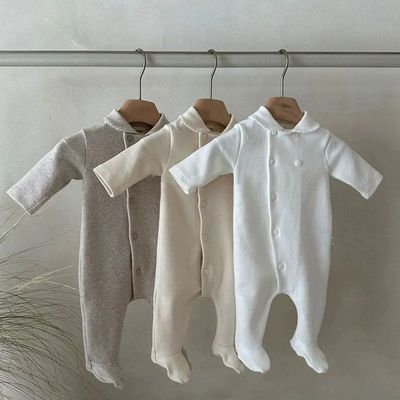 韩版宝宝长袖连体衣秋天洋气休闲婴幼儿纯色连脚爬服婴儿衣服秋季