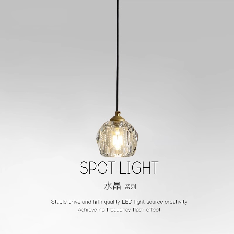 新款餐厅水晶小吊灯现代极简吧台过道吊灯复古单头吊线水晶灯