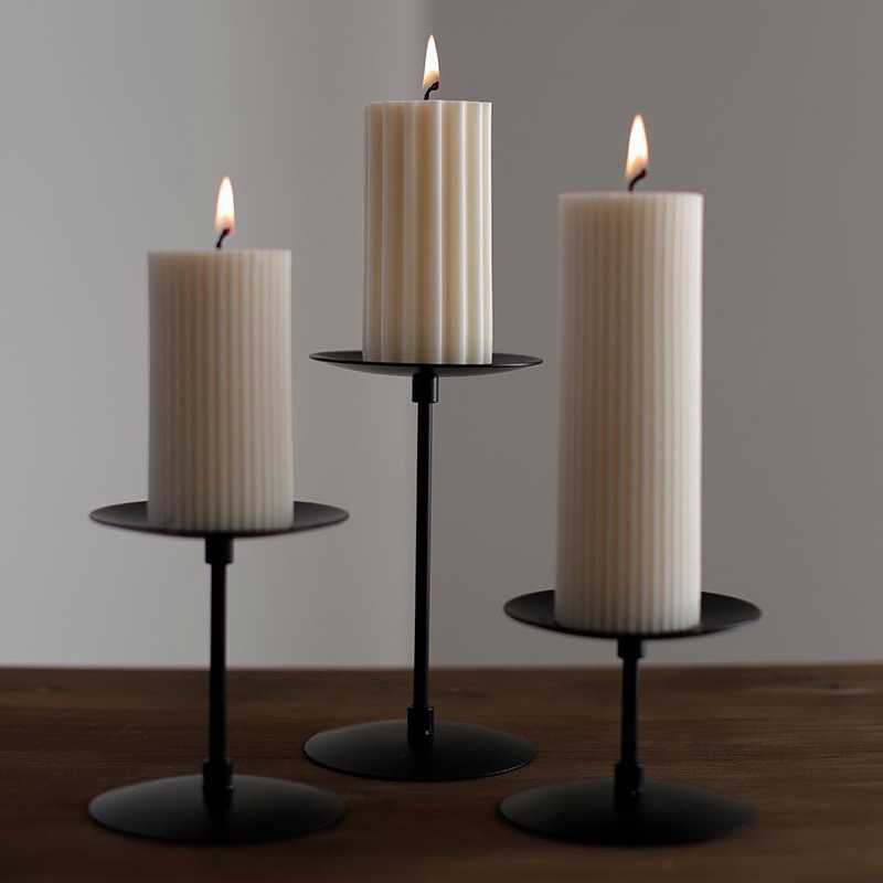 IOTC欧式圣诞哑黑色铁艺烛台香薰蜡烛烛台复古柱状蜡烛托盘家居