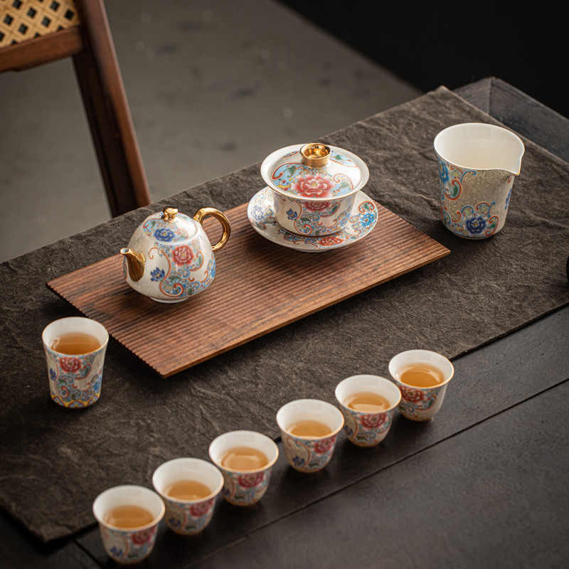 手工纯银掐丝茶壶陶瓷三才盖碗茶碗公道杯杯精致功夫茶具礼盒装