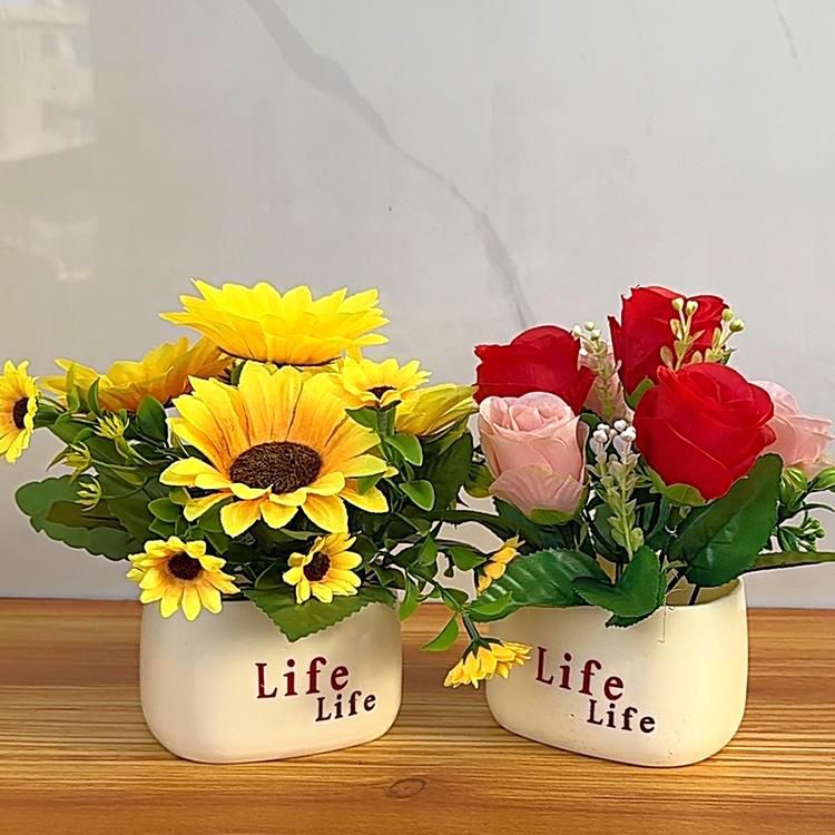 假花仿真花摆设向日葵花束餐桌客厅室内迷你小盆栽绿植装饰品摆件