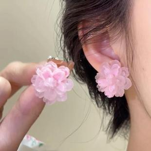 晕染双层超仙花朵耳钉简约百搭耳环甜美清新显白 非金属树脂耳饰