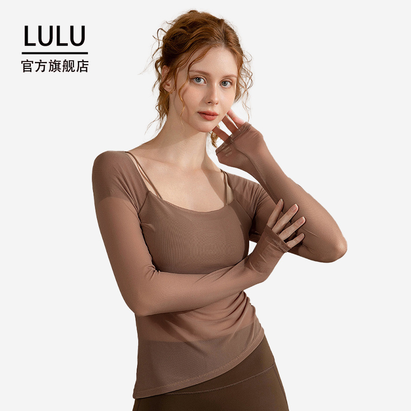 LULU官方旗舰店女薄假两件健身瑜伽服运动通勤网纱长袖t恤上衣