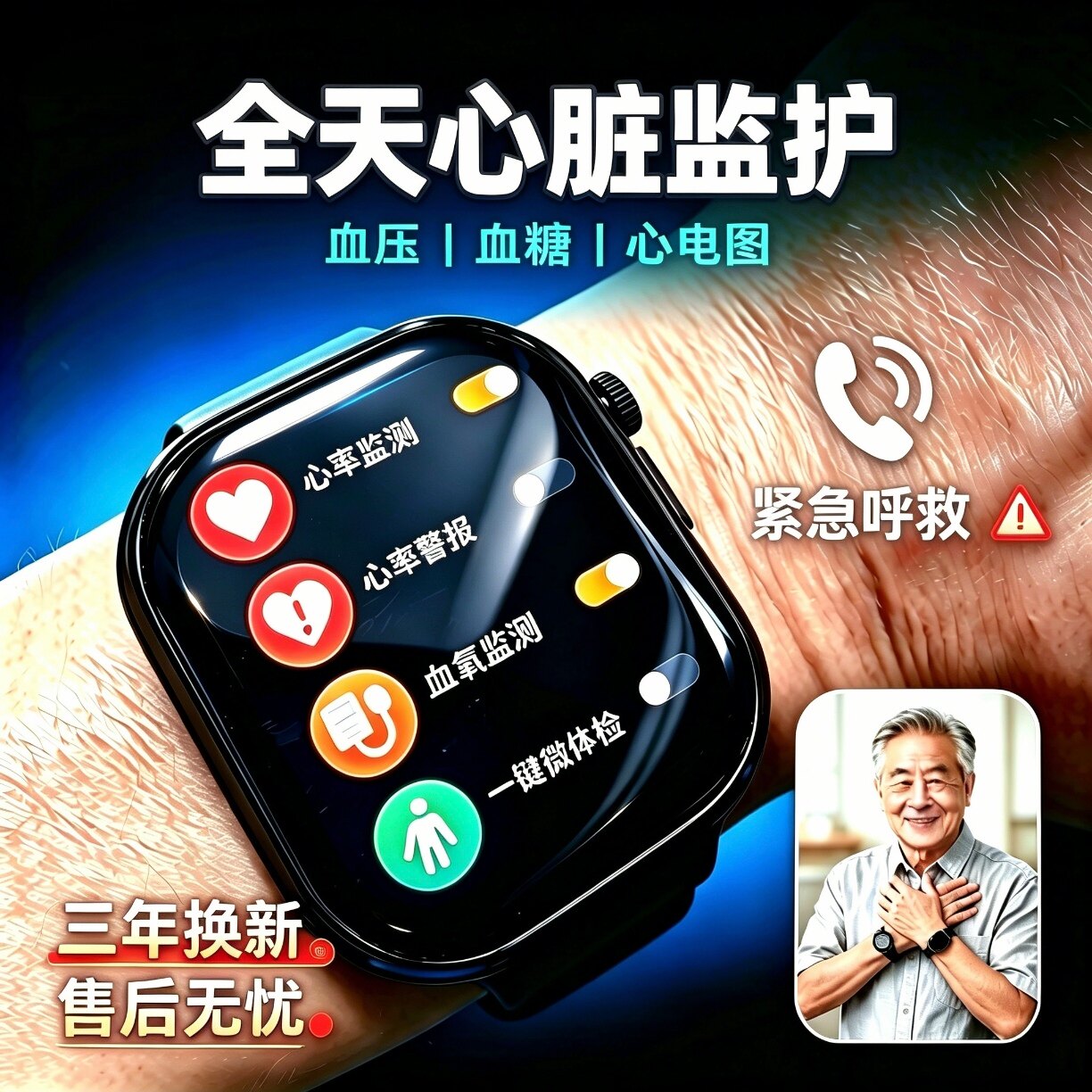 日本进口芯血糖血压健康智能手表血脂尿酸测心率三高血氧运动手环