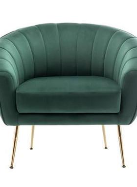 北欧现代客厅单人沙发椅小户型简约休闲椅轻奢阳台公主椅墨绿色绒